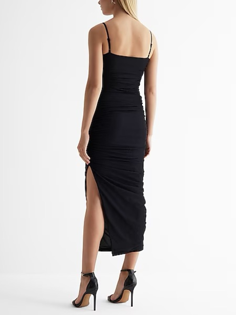 Express Black Ruched High-Low Slip Dress - Picture 2 of 7
